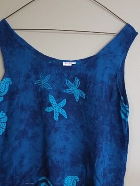 Women's Blue Starfish Print Scoop Neck Tank Top